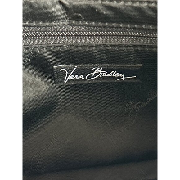 Vera Bradley Black Quilted Embroidered Floral Handbag With Strap & Snap Closure - Picture 3 of 8